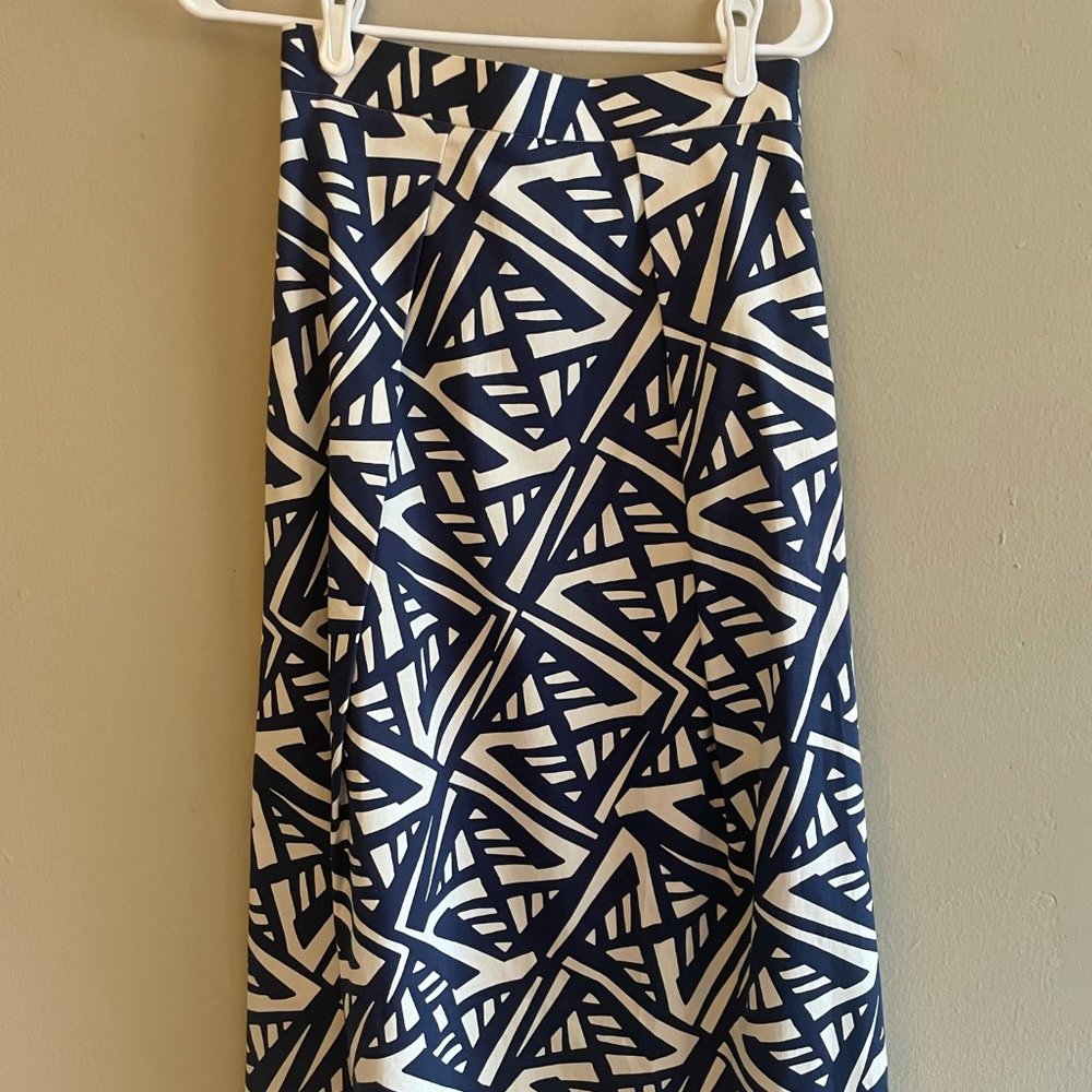 NWT Navy and White Cremieux Midi Skirt Size 4